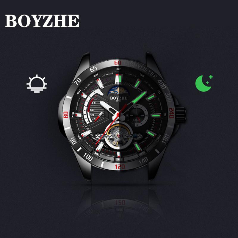 

Wristwatches BOYZHE Hollow Mechanical Watch With Moon Phase Function Waterproof Luminous Men's Automatic Watches, Slivery;brown