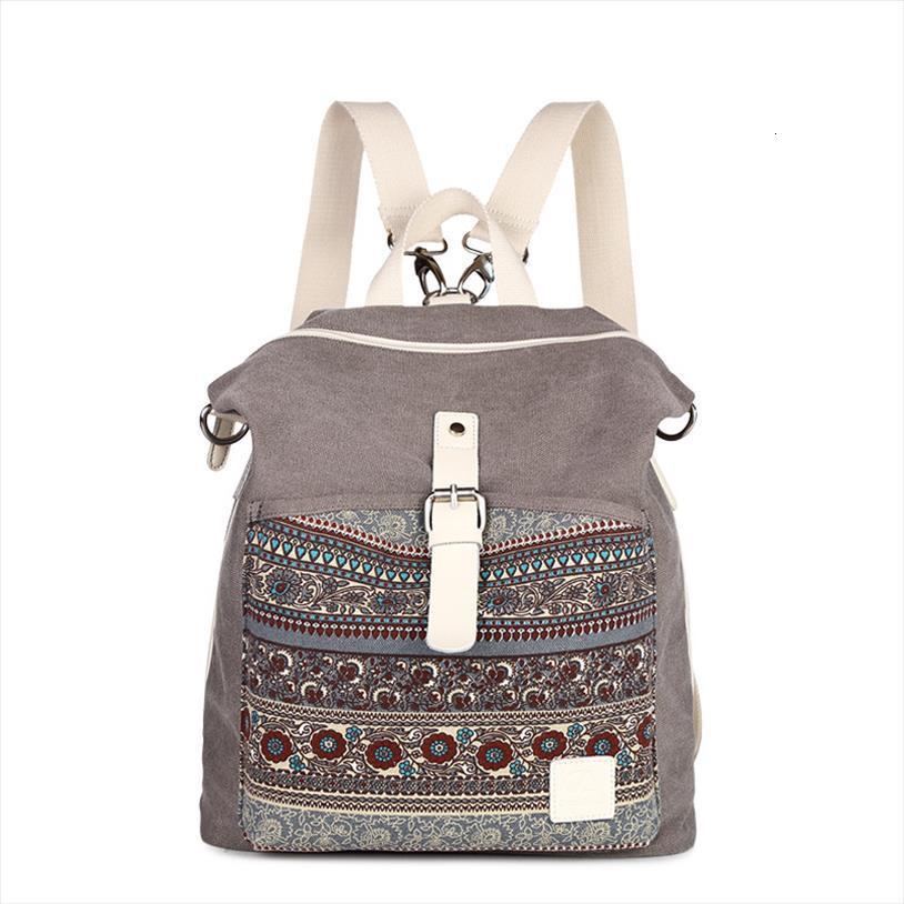 

woman canvas backpack ethnic style flower embroidery girl school bag fashion simple lady travel women bags