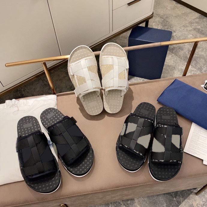 

2021 Fashion Men Women alpha sandals slippers slides in oblique jacquard summer Man woman Slipper nylon bands soft rubber sole scuffs with box large size 35-45