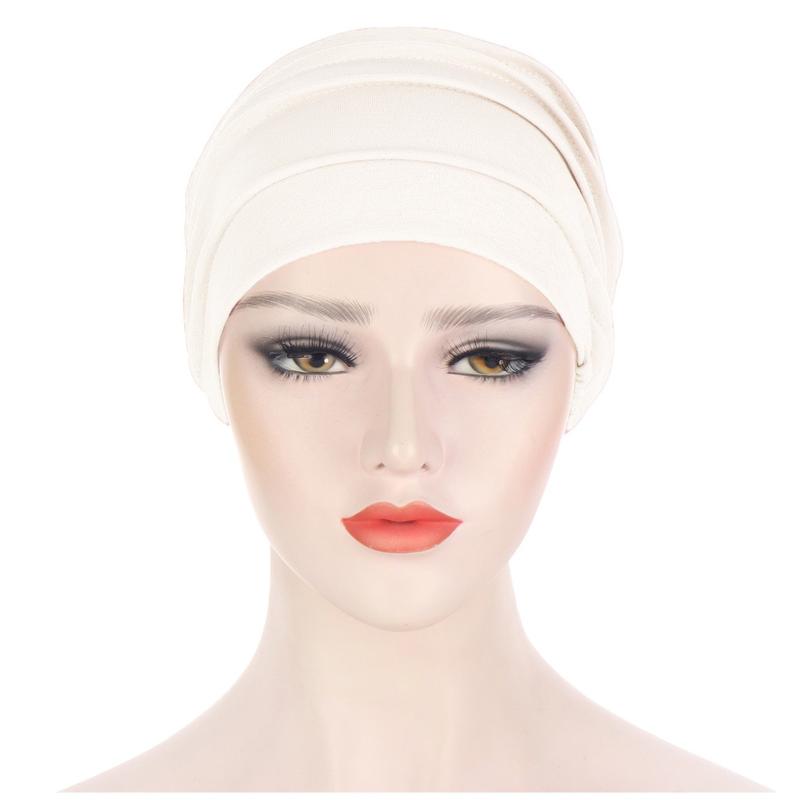 

Beanies 2021 Women's Pile Hats Solid Color Muslim Toe Caps Pleated Comfy High Quality Simple Fast