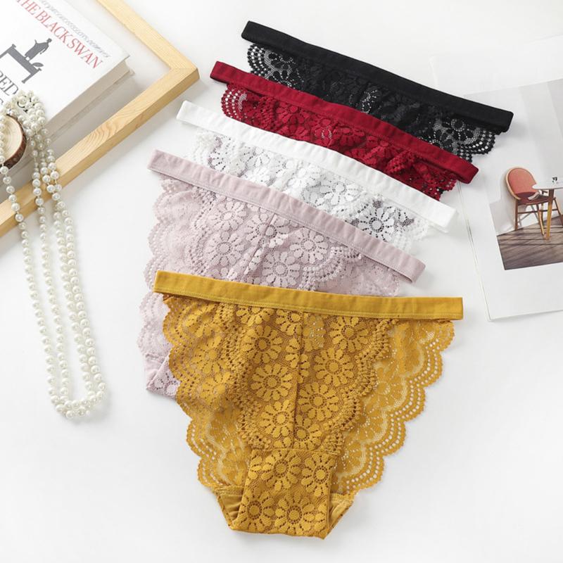 

Women's Panties Sexy Floral Lace Briefs Underwear Woman Lingerie Low Waist Quality Soft Female Fashion Underpants, Black