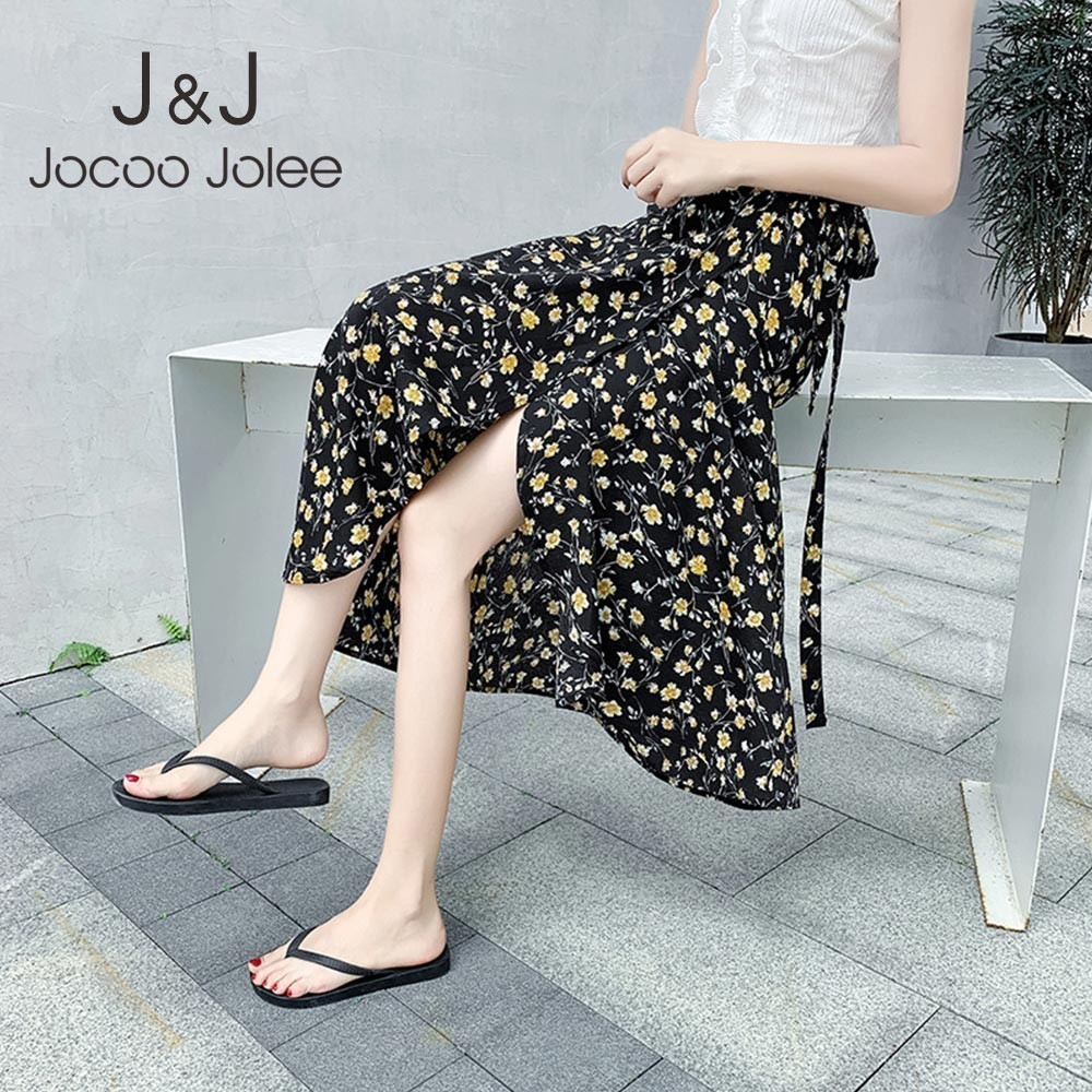 

Jocoo Jolee Boho Long Skirts Women Summer Elegant Floral Print Split Midi Skirts Casual High Waist Asymmetrical Chiffon Skirts 210518, 20