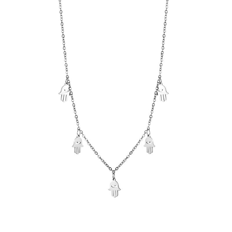 

Pendant Necklaces Hip Hop Hand Of Fatima Necklace Silver Color Stainless Steel Simple Bergamot Chain For Women Jewelry Gifts Drop