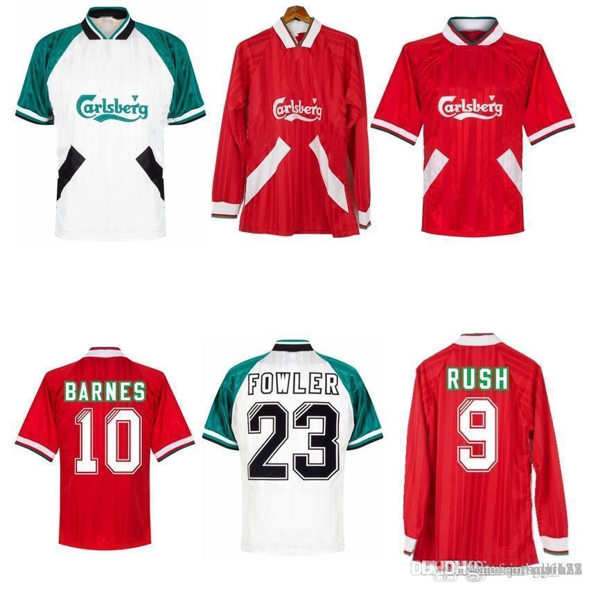

1993 1995 Barnes Rush Clough Redknapp Fowler Stewart retro soccer jersey 93 94 95 Nicol McManaman Fowler vintage classic football shirt, Black