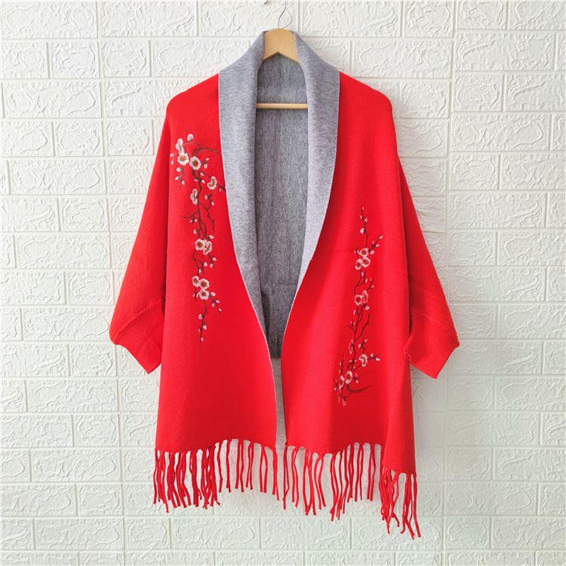 

Scarves Ethnic Style Autumn Winter Embroidery Imitation Cashmere Women's Shawl With Sleeves Retro Cloak Thick Coat Scarf Warm Echarpe