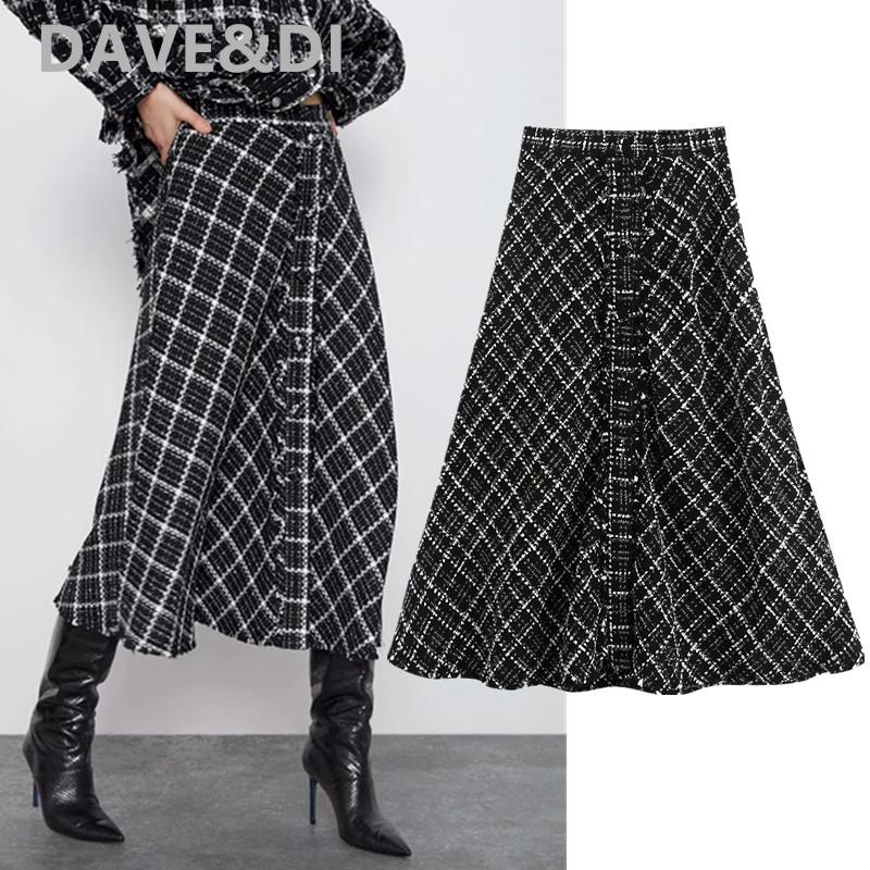 

Skirts Dave&Di England Elegant Vintage High Street Soft Tweed Waist Aline Midi Skirt Women Faldas Mujer Moda 2021 Womens, Plaid