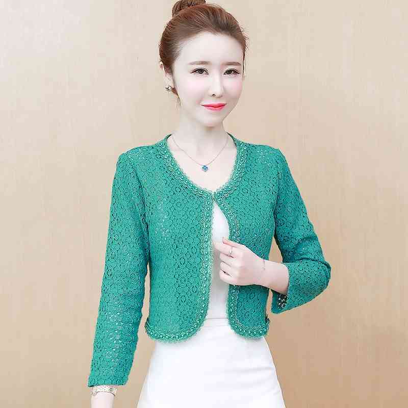 

Elegant Women Beaded Lace Jacekt Spring Autumn Long Sleeve Plus Size  Short Jackets Ladies Fashion Korean Coats Outwear 210602