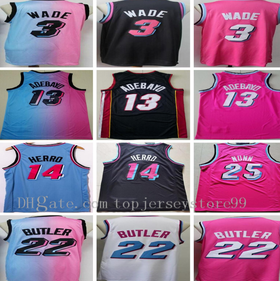 

Jimmy 22 Butler Jerseys Bam 13 Adebayo Tyler 14 Herro Kendrick 25 Nunn Wholesale Retro Vintage Dwyane 3 Wade NCAA College Basketball Jerseys, Black;red