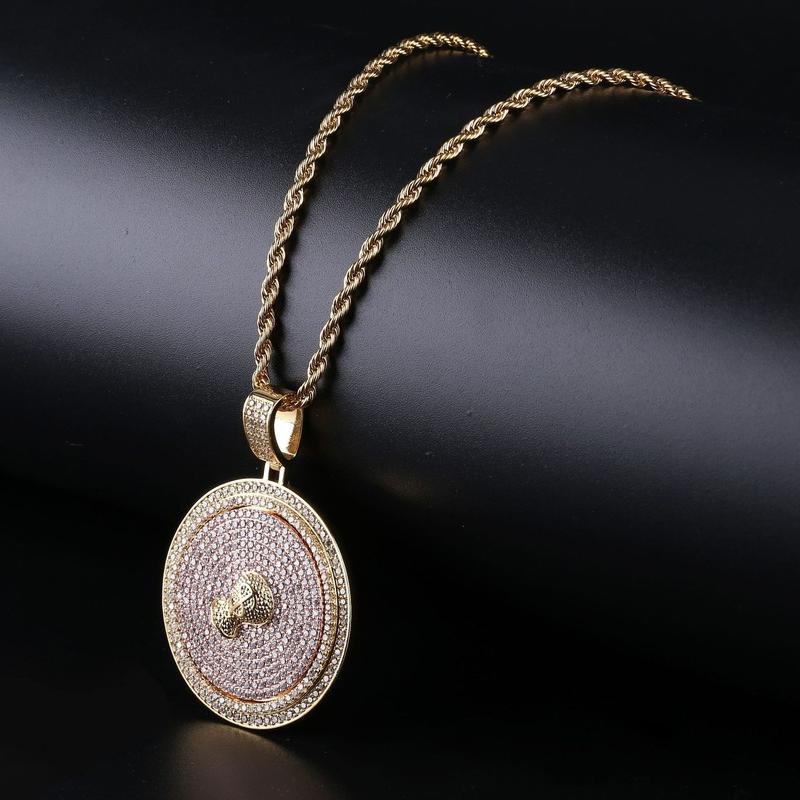 

Pendant Necklaces Hip Hop Cubic Zirconia Bling Iced Out US Dollar Money Bag Spinner Round Pendants Necklace For Men Jewelry, Silver