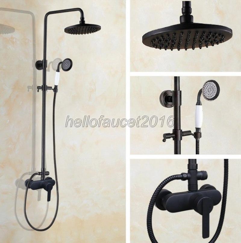 

Wall Mounted Black Oil Rubbed Bronze Rainfall Shower Bathroom Rain Faucet Set W/ Ceramic Handheld Mixer Tap Lhg158 Sets