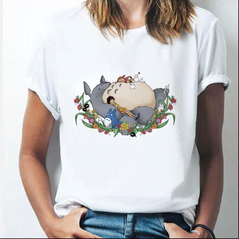 

totoro spirited away streetwear cartoon womens t shirt japanese ulzzang clothes tee, White