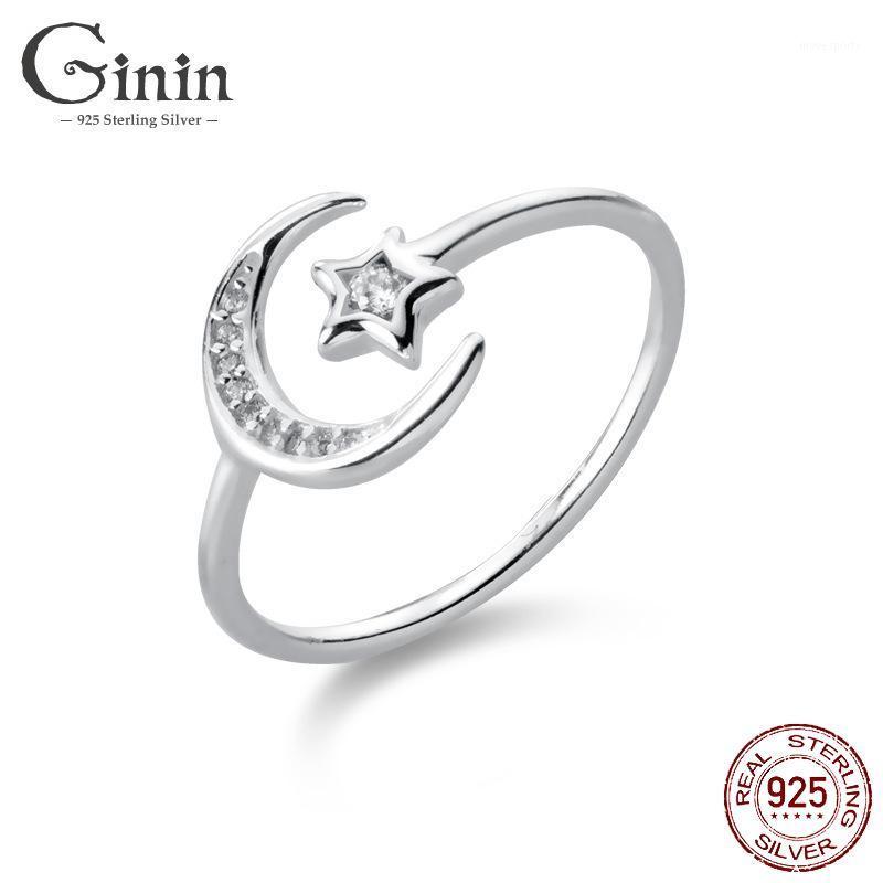 

Cluster Rings Ginin 925 Sterling Silver Ring For Women Korean Simple Inlaid Zircon Star Moon Open Adjusted Trendy Party French Bijou Jewelry1