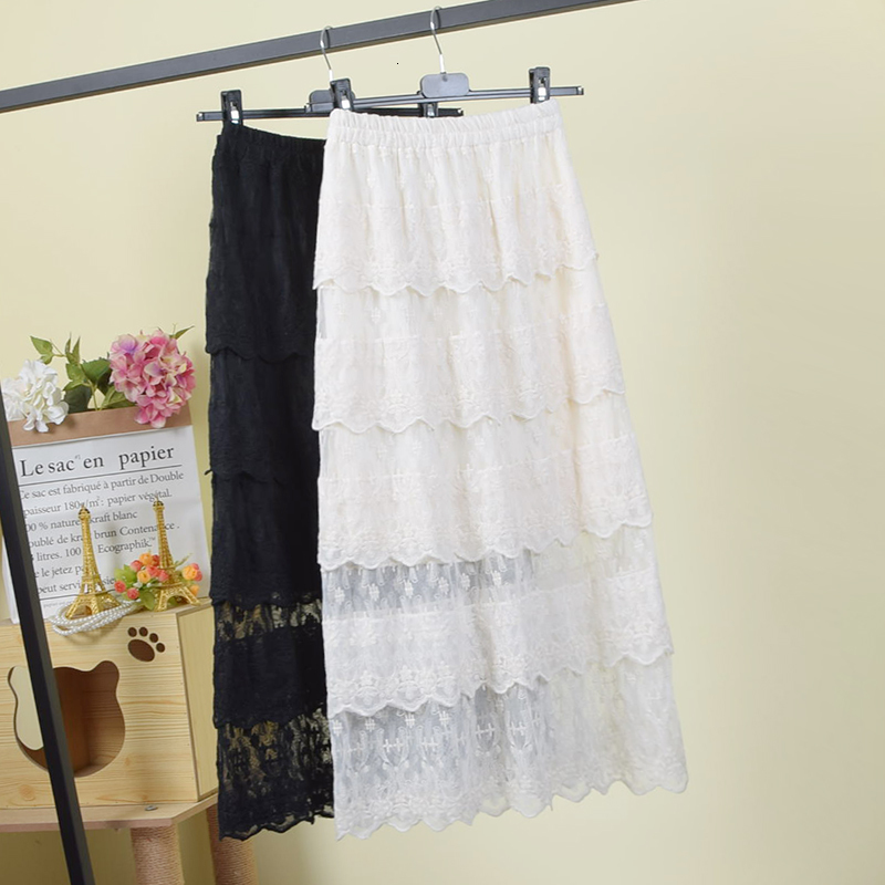 

skirts Fairy Soft Floral Lace Tiered Maxi Straight Solid Black/Ivory Cakee Layered Laced Ankle Long Skirts, Apricot