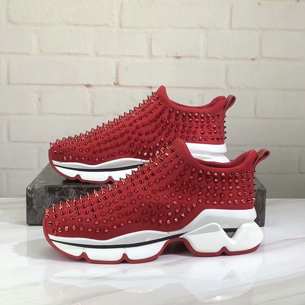 

2021 designer shoes spike sock donna studded spikes sneakers red bottom mens womens spikes training shoes kj002, Red;white