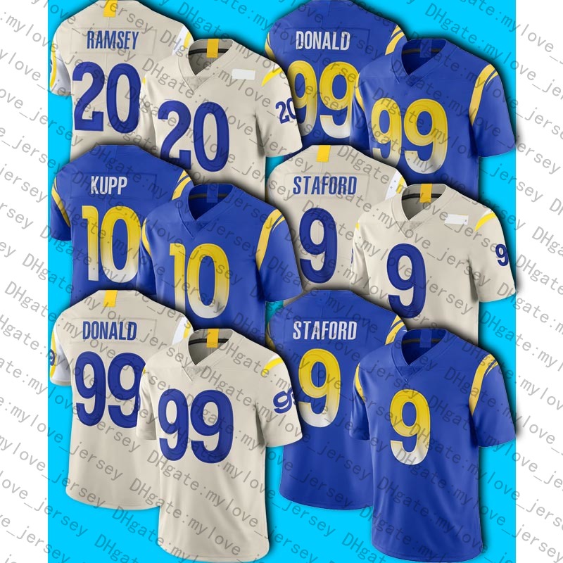 

9 Matthew Stafford 99 Aaron Donald Jersey 2 Robert Woods 20 Jalen Ramsey Jerseys 11 DeSean Jackson Cam Akers Cooper Kupp Football Jersey, Man size s-xxxl (gy)