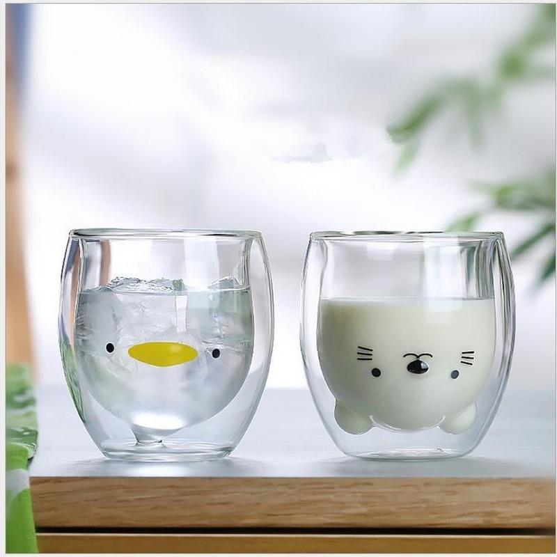 

290/260 Ml Coffee Cup Double Layer Heat-Resistant Glass Bear Cake Towel Cartoon Creative Fruit Juice Milk Household Wine Glasses