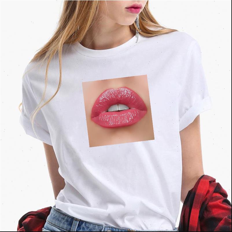 

fashion women t shirts summer plus size pink lip print graphic tees streetwear harajuku female, White
