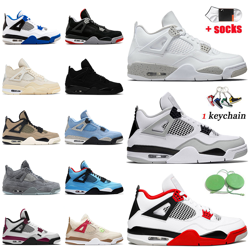 

Hot Fashion 4s Basketball Shoes Jumpman 4 White Oreo Military Fire Red Sail Black Cat University Blue Bred Wild Things Sports Sneakers Trainers Infrared Shimmer, D14 36-47