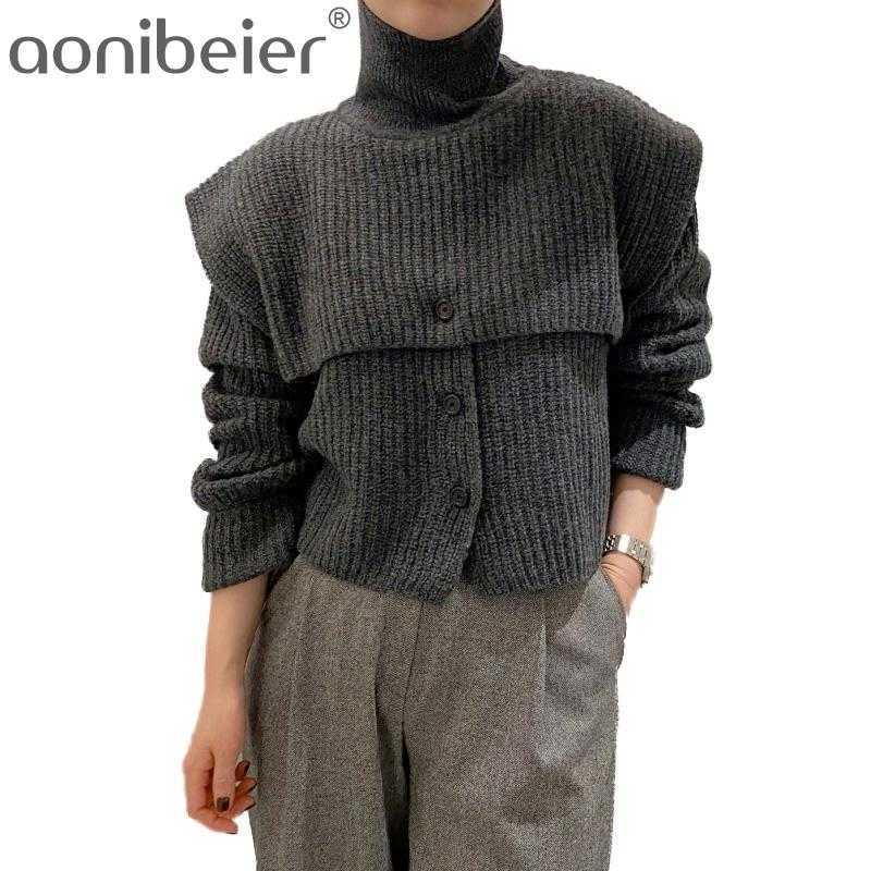 

Winter Women Casual Turtle Neck Loose Soft Minimalist Long Sleeve Pullover Knitting Sweater Solid Color Shawl Clothing 210604, Khaki