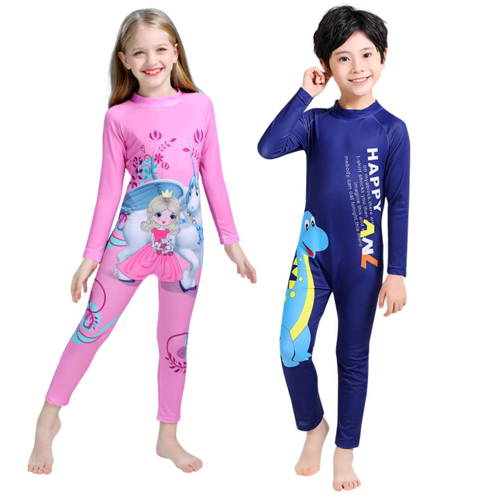 

Children's suit Cartoon children's men's and women's swimsuit long sleeve beach suit one piece surfsuit, Black