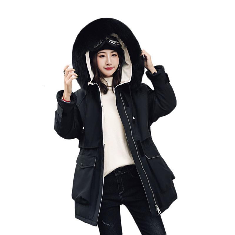 

Women's Down & Parkas Winter Jacket Women Korean Thick Mid-long Large Fur Collar Loose Coat Parker White Duck Female NS1525 VQ4X, Black