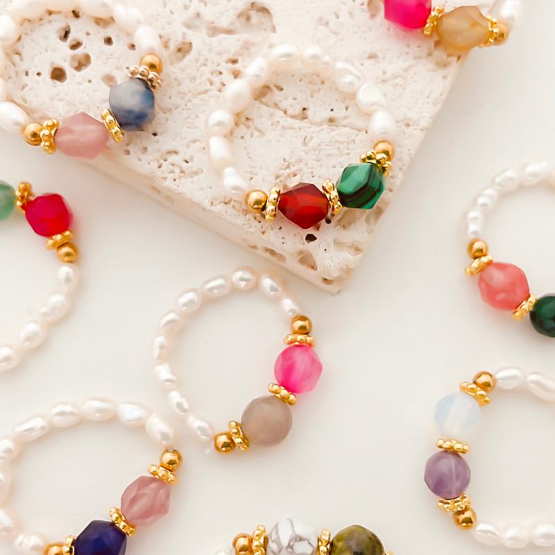 

Wedding Rings 2021 Christmas Retro Fashion Natural Stone For Women Freshwater Pearl Halloween Gift Elastic Rope