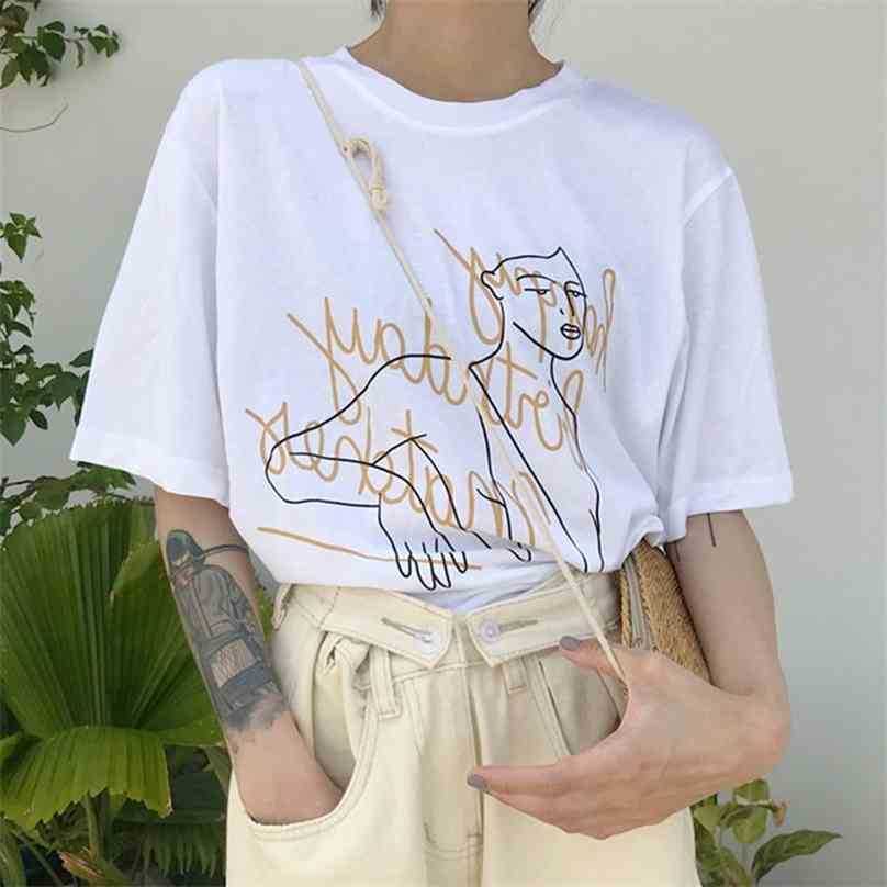 

Korean Harajuku T Shirt Women Casual Short Sleeve Printed White Tee Summer O Neck Tops 210525
