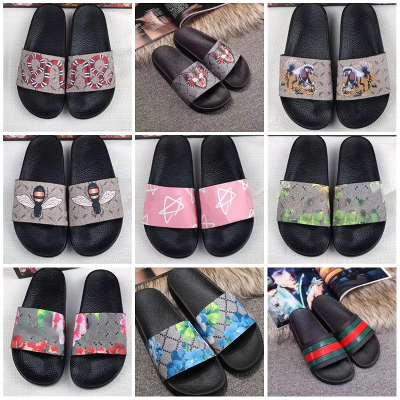 

Men slippers women ladies Flat platform sandals Rubber slide Floral brocade Gear bottoms flip flops Bee striped Beach causal slipper 1452 T2, Black