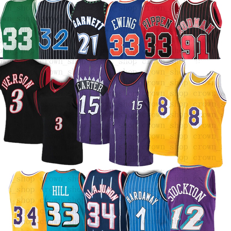 

Vince Allen Carter 3 Iverson Retro Basketball Jerseys Los Angeles''Lakers''Kevin Hill Garnett Nash Dennis 33 Scottie Rod, Black;red