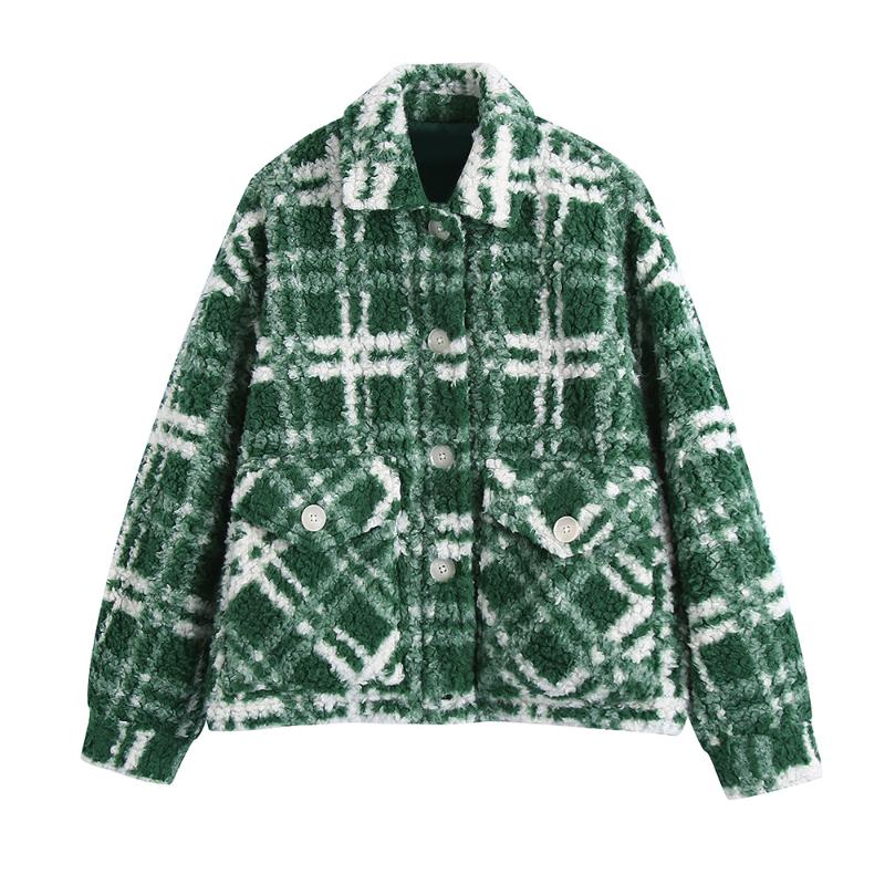 

Women's Jackets For Women Winter Fashion 2021 Streetwear Check Faux Shearling Jacket Lapel Long Sleeve Single Breasted Oversized, Black;brown