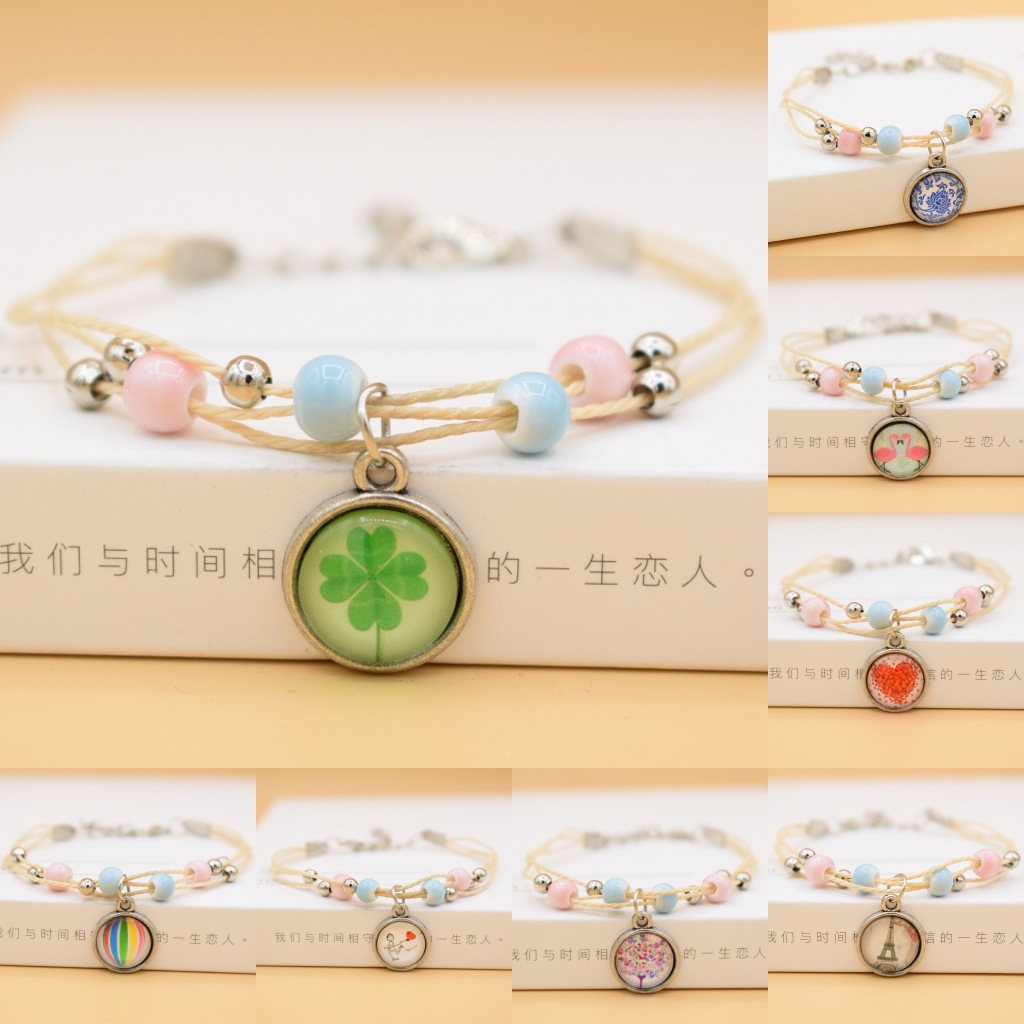 

New Glass Bracelets Handmade Dandelion Woven Dried Flowers Glass Beads Bracelet Women Jewelry