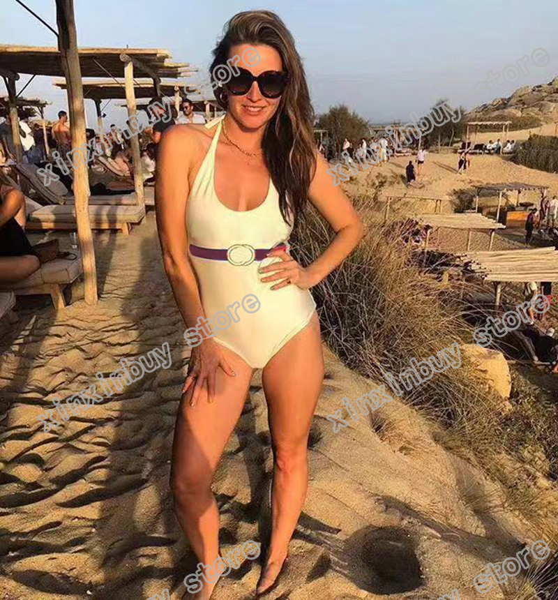 

Italian Bikini Spring Summer fashion red Belt stripe letters printing Womens Swimwear tops high quality white blue 06, White;black