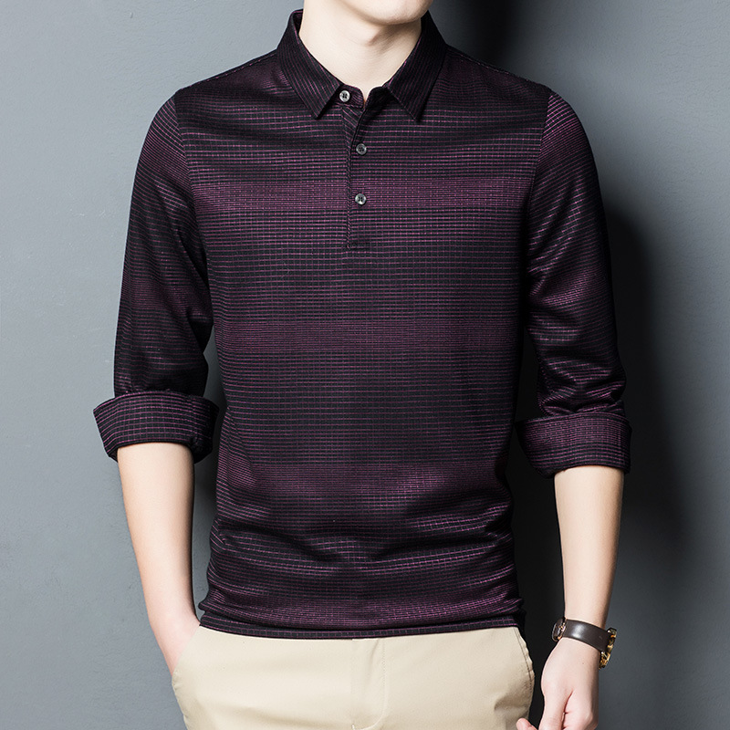 

men's t shirts mulberry silk t-shirt 2021 trend casual lapel long sleeve simple slim polo, White;black