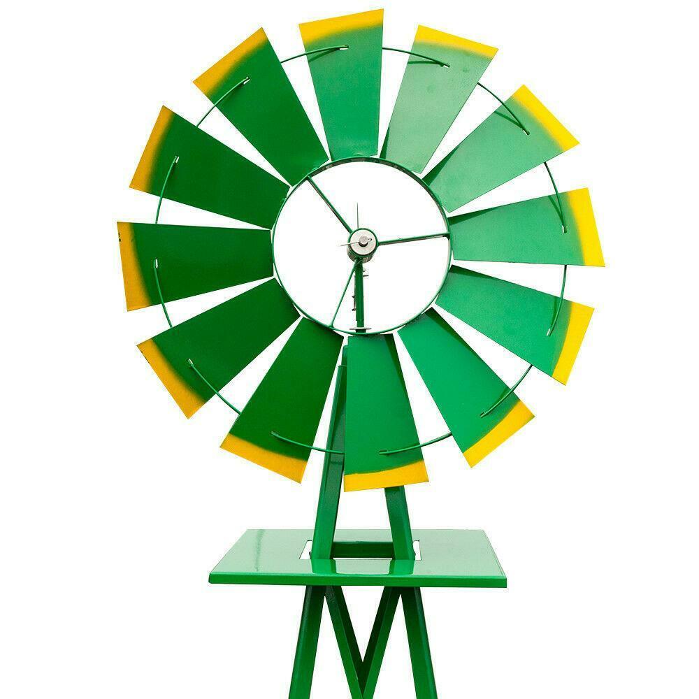 

8FT Green Metal Windmill Yard Garden Decoration Weather Rust Resistant Wind Mill