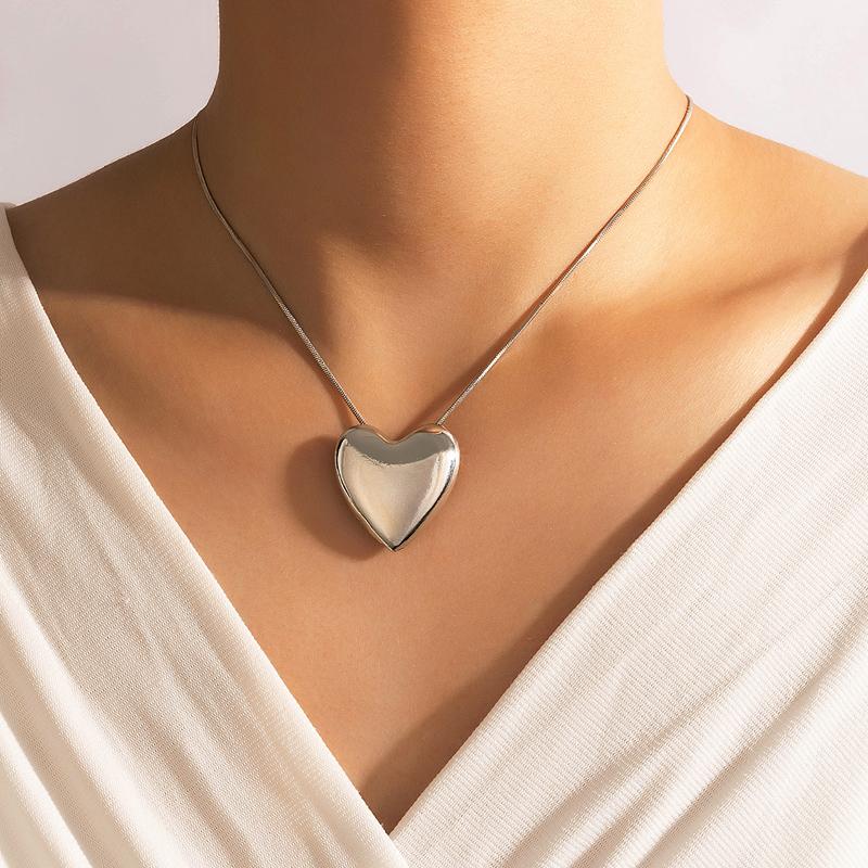Pendant Necklaces HuaTang Charming Heart Love Necklace For Women Silver Color Alloy Metal Choker 2021 Trendy Jewelry Weddings Collar 19636-image-711296097