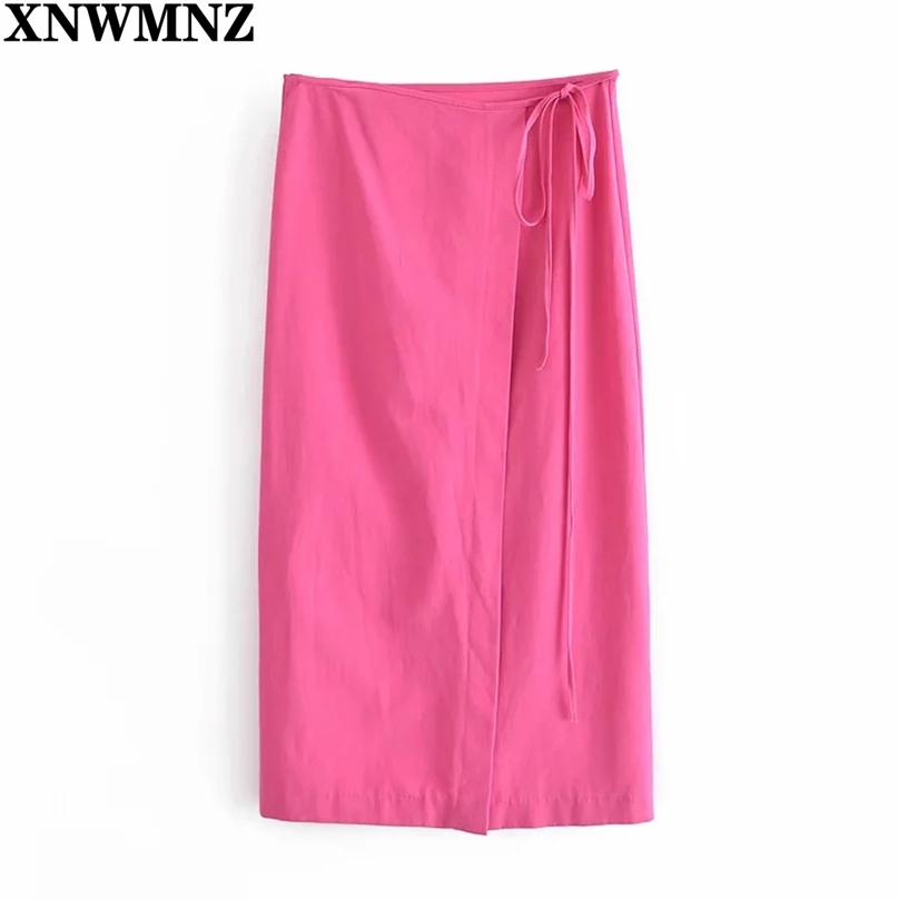 

Woman Skirts Summer Rose Red Wrap Long Women High Waist Midi Fashion button Tied Streetwear Slit 210520