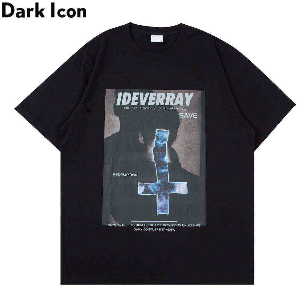 

Print O-neck Oversized Men's T-shirt Short Sleeve Summer Streetwear Tshirts for Men Man Clothing 210603, White