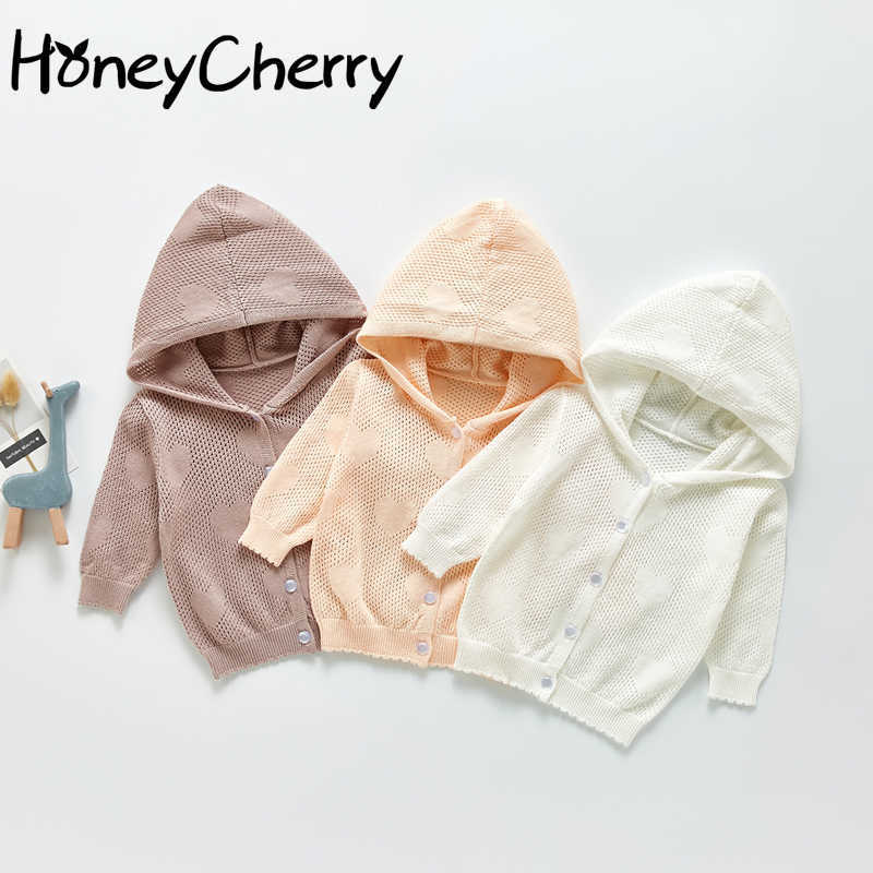 

Infant baby knit cardigan spring and summer sun protection clothing hooded sweater jacket hollow cloth 210701, Purple pink