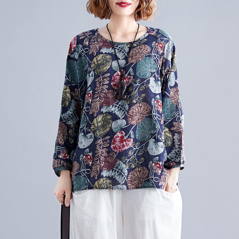 

Women's Blouses & Shirts Spring Women Vintage Loose Blouse Tops Leaves Print O Neck Raglan Long Sleeve Plus Size Large Autumn Casual Mujer, White