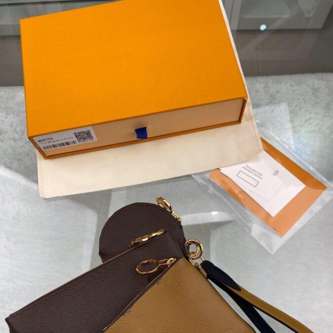 

High quality Genuine leather small Wallet woman mini Coin Purse zipper 3 pieces brand Trio Pouch Clutch Bags Purse Pocket Interior Slot Pocket, Chocolate with l brand