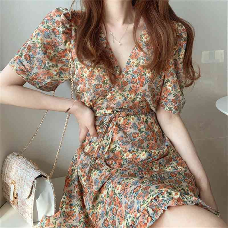 S-XL Plus Size Summer Girls Boho Party Female Vintage Dress chiffon Print short Sleeve Women Dresses Robe Vestido 210417Z