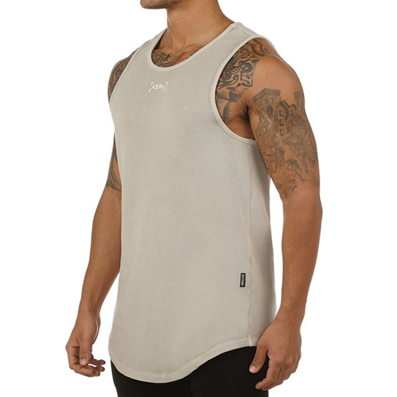 

Asrv Summer Tank Sports Shirt Solid Washing Cotton Sleeveless Tshirt for Men's Training Gym Clothes Running Vest, Pure green