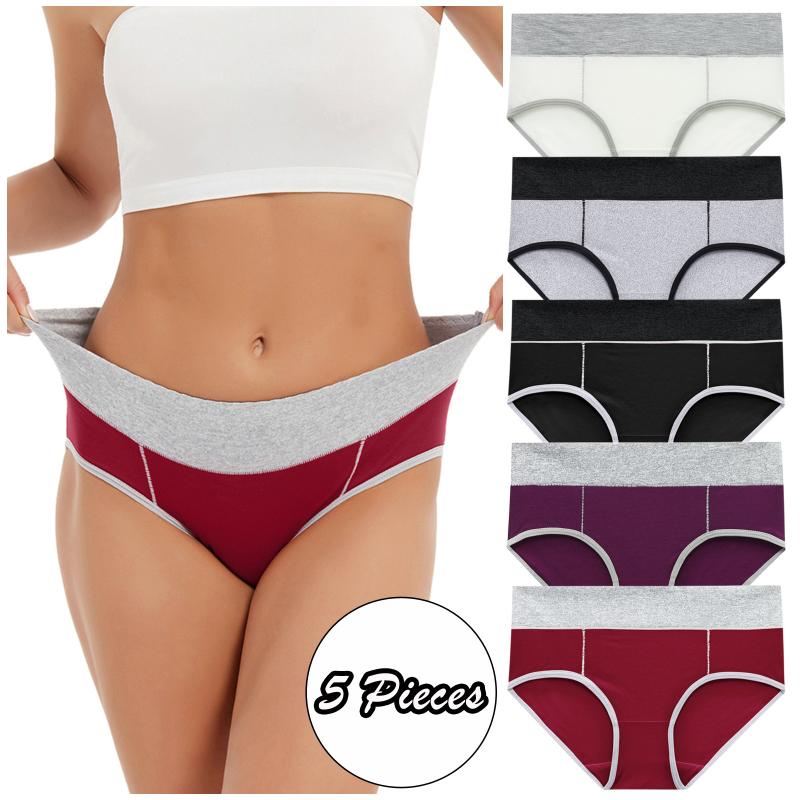 

Women's Panties High Waist 5pcs/set Cotton Women Patchwork Briefs Underwear Knickers Underpants Lingerie Plus Size #T1G, Black;pink