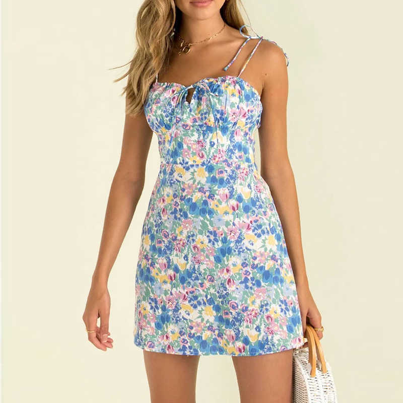 

Dress Za Summer Fashion Print Tube Top Sling Women Casual Chic Street Elegant Youth 210601, Purple blue