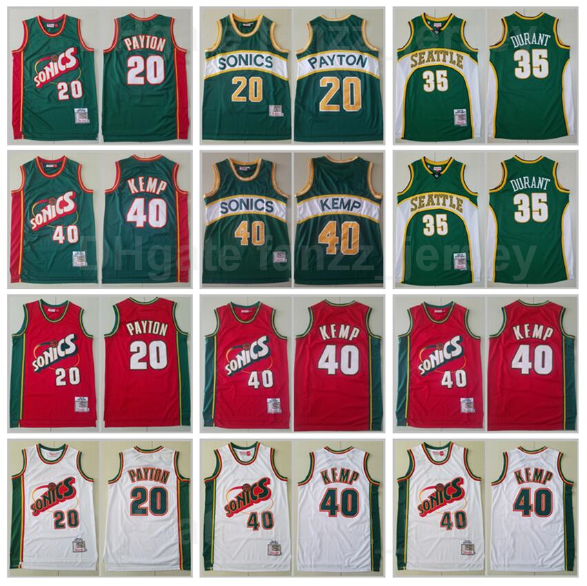 

Men Basketball Mitchell And Ness Shawn Kemp Jersey 40 Gary Payton 20 Kevin Durant 35 Vintage Retro All Stitched Color Green Red White, 20 green