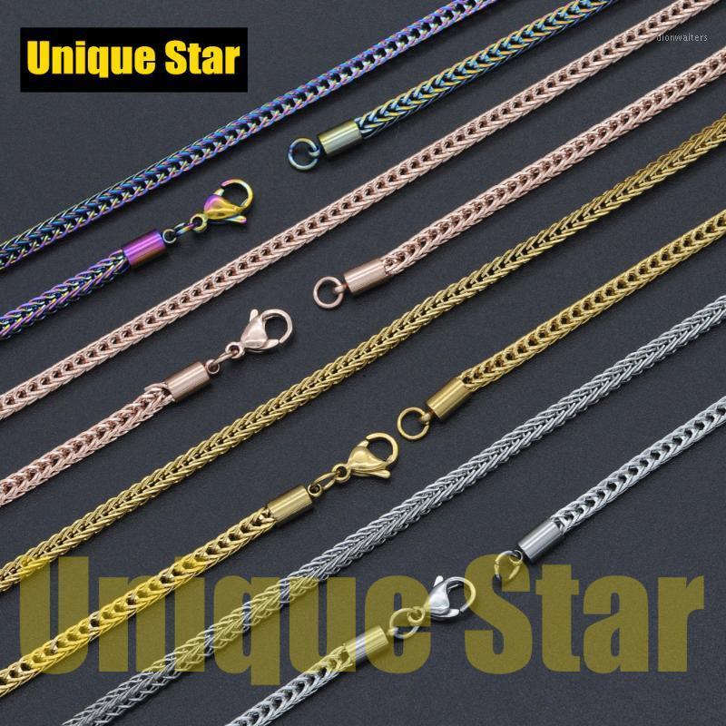 

Chains 3pcs/lot 3mm 100% Stainless Steel Rose Gold/Rainbow Foxtail Chain Necklace For Men WholesaleHip Hop Franco Drop