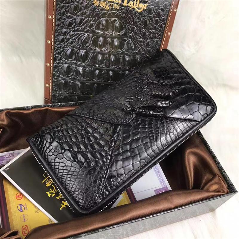 

Wallets Exotic Genuine Alligator Skin Men's Black Long Wallet Authentic Real Crocodile Leather Large Card Purse Male Clutch Bag