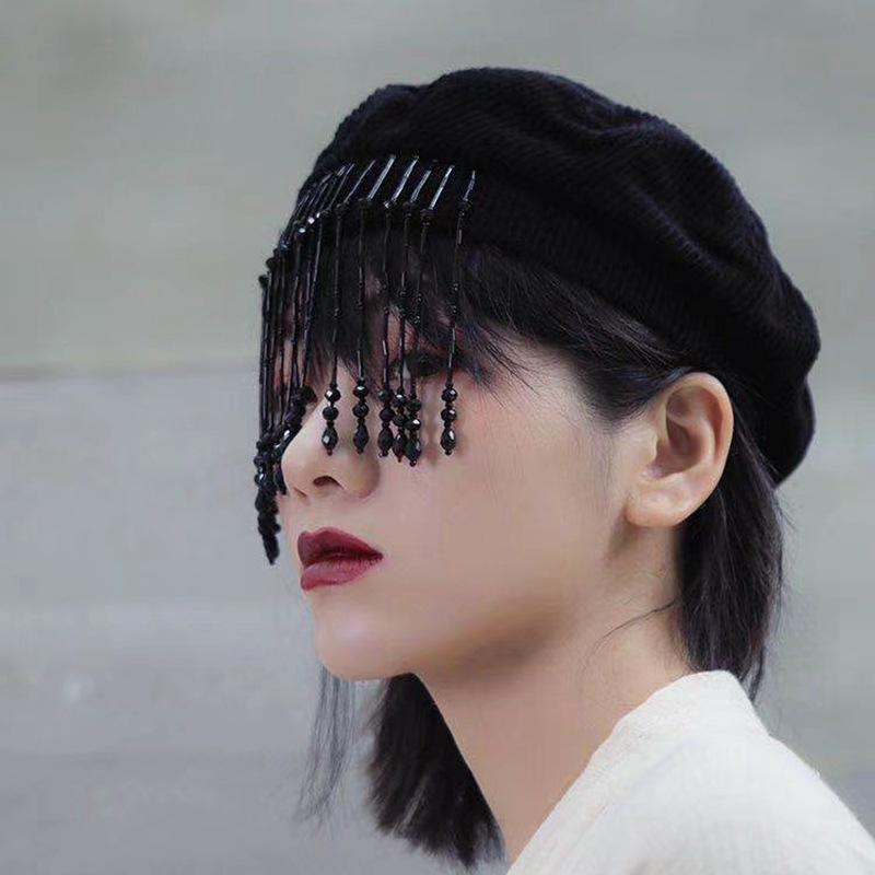 

Berets 202111-xiaoyang Corduroy Lady Celebrities Tassel Beads Beret Hat Women Leisure Pumpkin, White