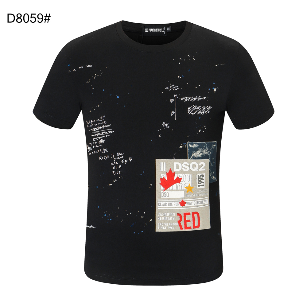 

DSQ PHANTOM TURTLE SS Mens Designer T shirt Italian fashion Tshirts Summer DSQ Pattern T-shirt Male High Quality 100% Cotton Tops 60252, Black
