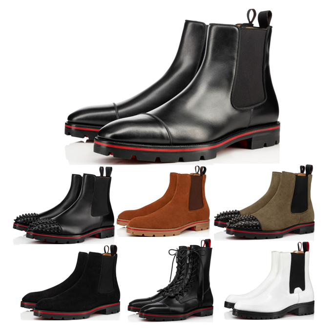

2021 New Red Bottomed Ankle boots Designer Men Boot classic black Fashion Booties Suede Calfskin reds sole Motorcycle ankle for mens shoes